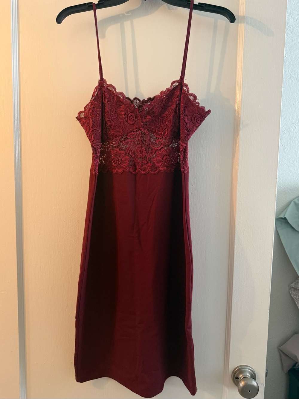 Charlotte Russe Wine Lace-Detail Midi Slip Dress